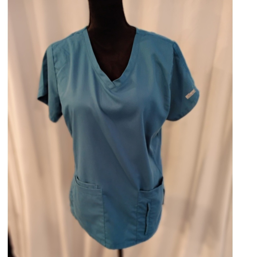 Greys Anatomy Active by Barco Womens Teal Scrub‎ Top V-Neck Size M